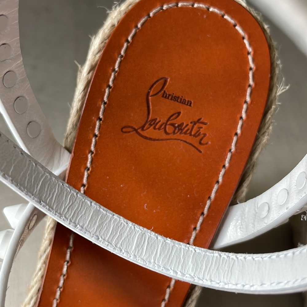 Christian Louboutin mafaldina Zeppa wedge espadrille sandal white spike sz 39 - Picture 4 of 11
